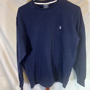 Polo Ralph Lauren Thermal Shirt Mens Large Navy Blue Waffle Knit 100% Cotton